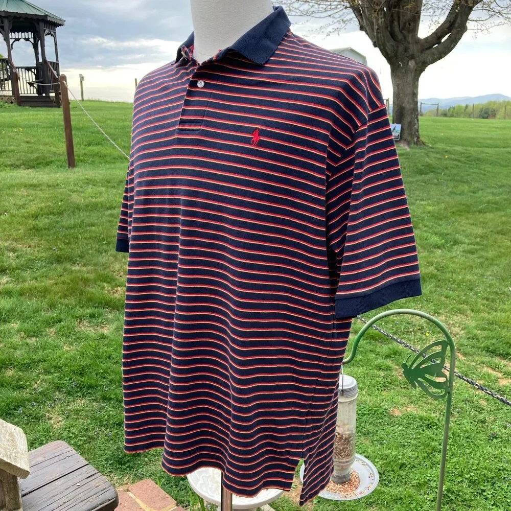 Polo by Ralph Lauren Blue s/s Polo with Red and Yellow Stripes Men's XL